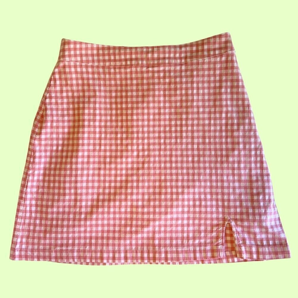 Pink & White Checkered Hollister High Rise Ultra Mini Skirt